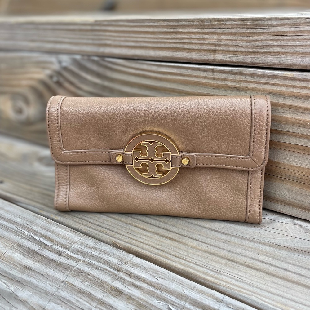 Tory Burch | Tan & Gold Tri-Fold Wallet | EUC